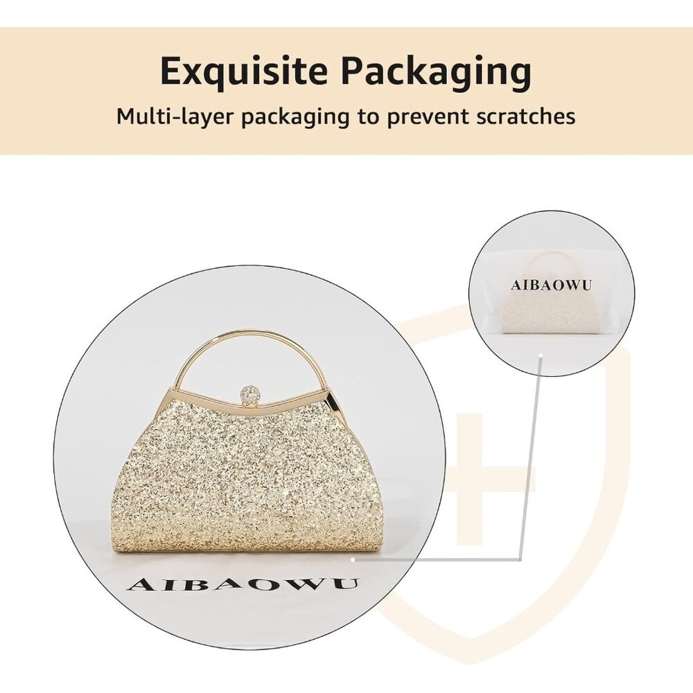 Women's Gold Chain Strap Fashionable Shoulder Sparkly Evening Clutch Bag - Picture 7 of 7